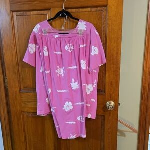 Pink 2 Piece Pants Set with White Floral Design